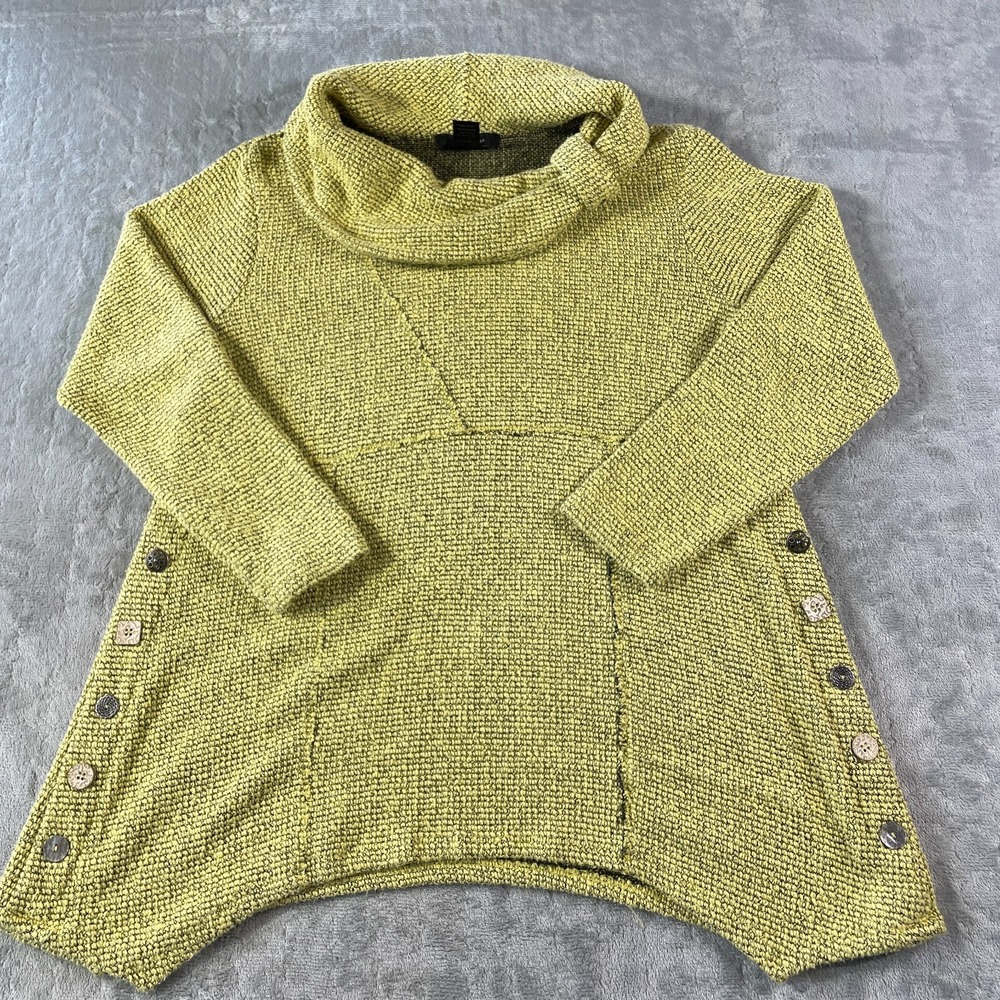 Ali Miles Sweater Tunic Womens XL Yellow Cowl Neck‎ Textured Lagenlook Boho